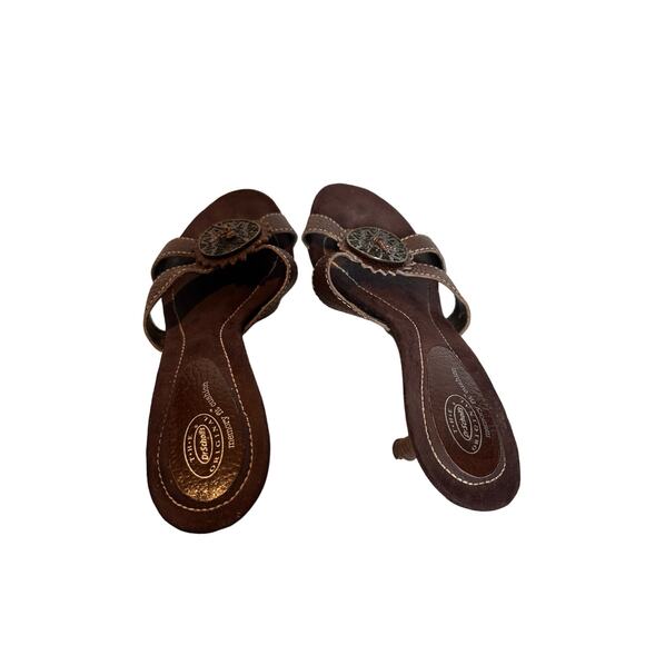 Dr. Scholl's Size 9 Brown Aztec Leather Kitten Heel Boho Sandals Vacation FLAWED - Picture 5 of 12